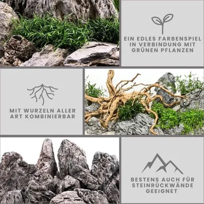 Produktbild von Aquarium Natursteine Mini Landschaft Seiryu Steine grau 1 Stück Gr.L 0,90-1,80Kg Nr.68