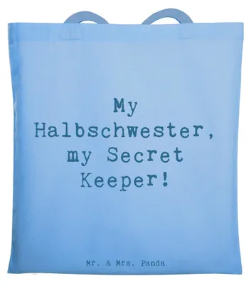Produktbild von Mr. & Mrs. Panda Tote Bag Spruch Halbschwester Geheimnishüter - Sky Blue - Geschenk, Shopping Tasche, Vertraute, beste Freundin, Schultasche, Uni, Verwandte, Geschenke