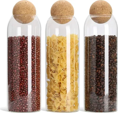 Produktbild von 1300ml Vorratsglas mit Korken 3 Vorratsgläser Glas Gewürzglas aus Borosilikatglas, luftdichter Glasbehälter Aufbewahrung Küche für Tee Kräuter Gewürz und Tischdekoration