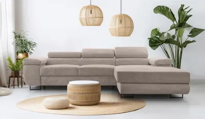 Produktbild von AX LIVING Cord Couch L Form – Arborio 280cm R Ecksofa in Beige mit Schlaffunktion