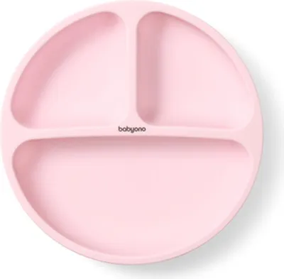 Immagine prodotto di Piatto in silicone per bambini, a tre camere con ventosa - rosa