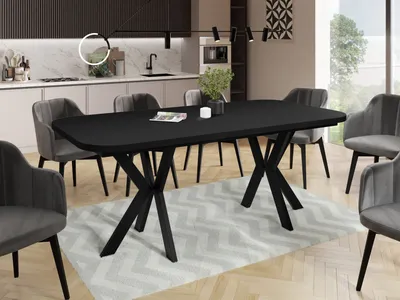 Produktbild von Ausziehbarer Esstisch im Modern-Stil - Rechteckiger Tisch mit Schwarzen Metallbeinen - Industrietisch mit Abgerundeten Ecken - Spacesaver - 200 x 100 cm - Schwarz