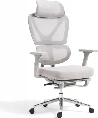 Zdjęcie produktu dla Fotel biurowy ergonomiczny krzesło zagłówek regulacja podnóżek KB107 Szary