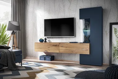 Produktbild von Wohnwand Anbauwand Wohnzimmer Schrankwand MARINO mit Led Beleuchtung Push Click
