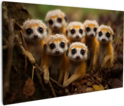 Produktbild von Wallario Premium Leinwandbild Neugierige Erdmännchen in Größe 60 x 90 cm