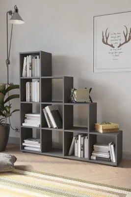 Immagine prodotto di Scaffale a gradini divisorio con 10 ripiani, bianco, 138 x 141 x 29 cm