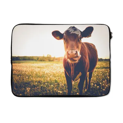 Produktbild von MuchoWow® Laptop Hülle 14 ZollKuh - Sonnenuntergang - Blumen - Gras - Tiere Laptoptasche - Laptoptasche - Stoßsicher - Schutzhaube