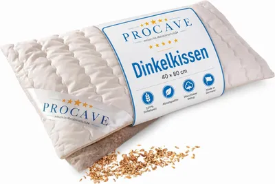 Produktbild von Dinkelkissen 40x80 cm, hergestellt in Deutschland, atmungsaktives Kissen mit Dinkelspelzen, waschbarer Bezug aus Baumwolle