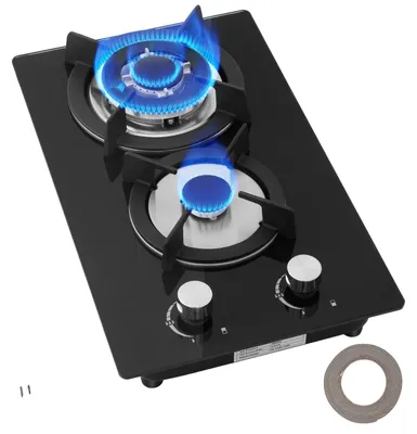 Obrázek produktu pro Plynový sporák, výkon 14 672 BTU, rozměry 51 × 31 × 7 cm, napětí 220 V, spotřeba energie 4300 W, 2 hořáky