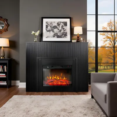 Immagine prodotto di ElectricSun camini elettrici con listelli LAMELIA nero opaco, con effetto sonoro, 3 colori, con l'app, L120xH102cm