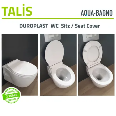 Produktbild von Aqua Bagno | Toilettendeckel und WC Sitz mit Absenkautomatik, antibakteriell, Klodeckel aus Duroplast, WC-Brille in O-Form, flach, Softclose, Weiß | Talis