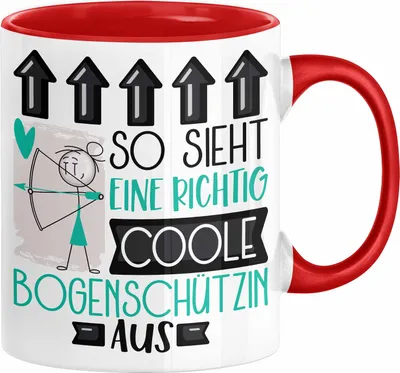 Produktbild von Bogenschützin Geschenk Tasse Geschenkidee für Bogenschützin Geburtstag Weihnachten Spruch So Sieht Eine Richtig Coole Bogenschützin Aus Kaffee-Becher  (Rot)