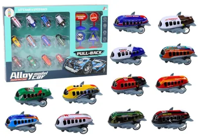 Produktbild von Leantoys Set mit Flugzeugen mit 5-cm-Antrieb und Verkehrszeichen (12 Stück)