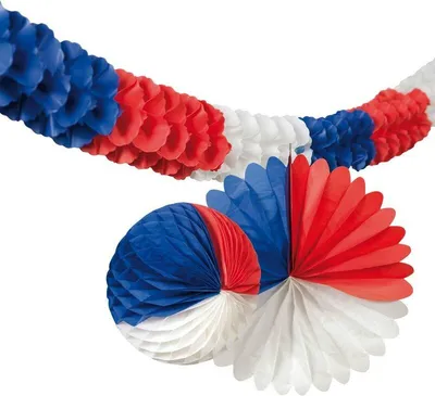 A close-up shot of party decorations in red, white, and blue.