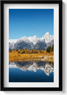 Produktbild von Bergsee und Herbstbäume– Wandbild mit Rahmen – Gerahmtes Bild  – Wanddekoration – 40x60 cm –  Schwarz