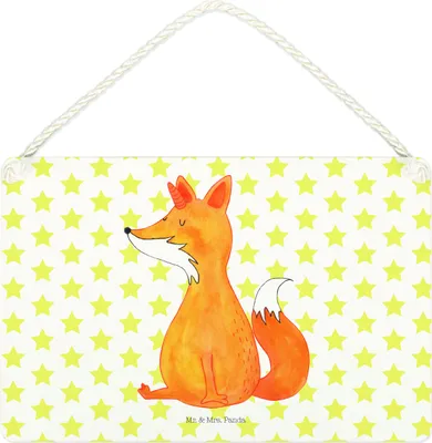 Produktbild von Mr. & Mrs. Panda Schild Einhorn Fuchs DIN A4 - Weiß - Geschenk, holzbild, wandtafel, Füchse, Fuchshörnchen, Türschild, Deko Wandbild, Unicorn, Einhörner, Unicorns