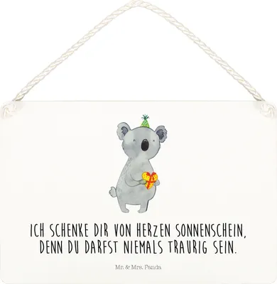 Produktbild von Mr. & Mrs. Panda Deko Schild Koala Geschenk DIN A5 - Weiß - Geburtstag, holzbild, Dekobrett, kleine aufmerksamkeit, Türschild, Party, Holzschild