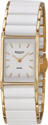 Regent F-1582 Damen-Armbanduhr Edelstahl Vergoldet/Keramik Weiß 1