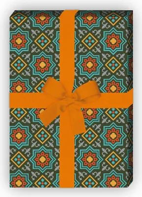 Produktbild von Orientalisches Geschenkpapier Set mit Sternen Mosaik, grün - G8411, 32 x 48cm