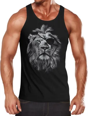 Produktbild von cooles Herren Tank-Top mit großem Löwen Aufdruck Neverless®Lion Eye Patch schwarz XL