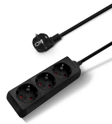 Produktbild von Aigostar-Steckdosenleiste 3-Fach Kabel 3m 16A 3680W,Kindersicherung, Büro, Reisen-Schwarz