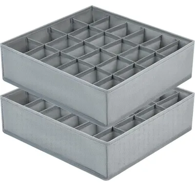 Image de Boîtes de rangement pour chaussettes, organisateur avec 24 compartiments, gris, lot de 2