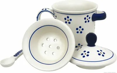Produktbild von Original Bunzlauer Keramik 270ml Teebecher Teetasse mit Deckel, Teesieb, Löffel Dekor 1
