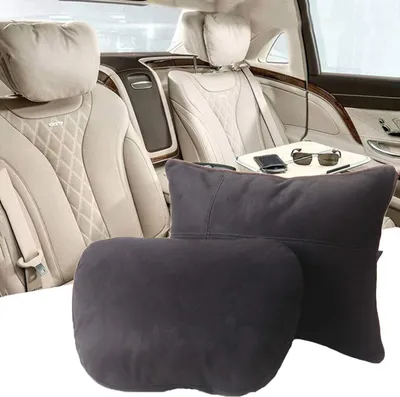 Produktbild von Kopfstütze Taille Kissen Set, Maybach Design S-Klasse Super Soft Auto Kopfstütze Kissen Lordosenstütze Fraud Suede Abdeckung PP Baumwolle Füllung Kissen(schwarz)