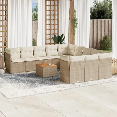 Produktbild von 12-tlg. Garten-Sofagarnitur - mit Kissen Beige Poly Rattan - Gartenmöbelset 3256240