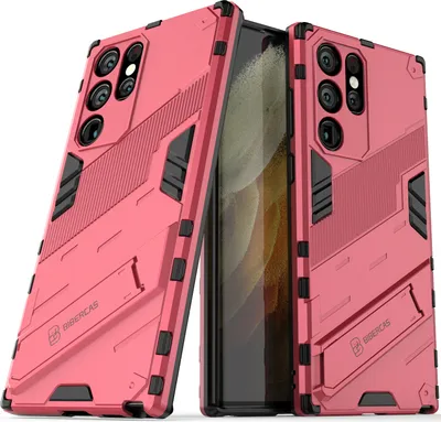 Produktbild von Armor Hülle für Samsung Galaxy S22 Ultra 5G, Hybrid PC TPU Bumper Stoßfestes Schutzhülle mit Standfunktion Rosa