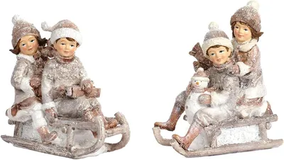 Zdjęcie produktu dla Dekoracyjne saneczki z motywem dzieci, kolor kremowy, 12,5 cm, 2 sztuki, dekoracja świąteczna
