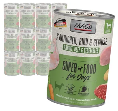 Produktbild von MAC's getreidefreies Nassfutter für Hunde mit Kaninchen, Rind und Gemüse, 12 x 400 g