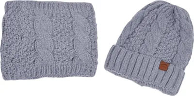Produktbild von MODFU Mützen, Set aus Warmem Strickmütze und Schal, Wintermütze Schal Damen/Herren, Fleece Gefüttert, Weiche Beanie & Schlauchschal, Warmes Strickset für Kalte Tage, Grau