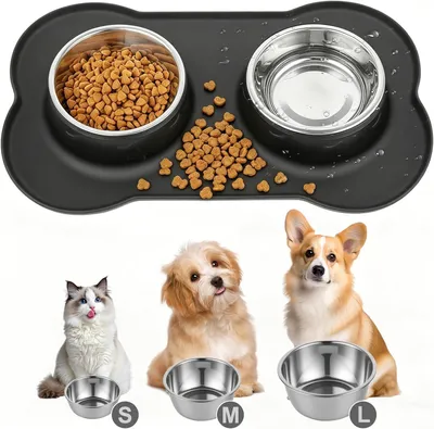 Produktbild von Hunden- und Katzennapf Set, Edelstahl Futterbehälter für kleine Hunde, auslaufsichere Wasserschüssel