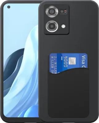 Zdjęcie produktu dla Etui na telefon Oppo Reno 7 4G z silikonowym uchwytem na kartę - elastyczne etui na tył z silikonu TPU z silikonowym uchwytem na kartę - czarne - Smartphonics