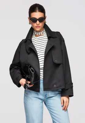 Produktbild von Ombre Kurze Damenjacke im modernen Trench-Stil schwarz L