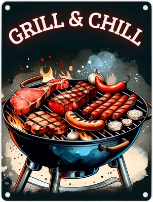 Produktbild von Grill Metallschild in 15x20 cm mit Spruch Grill und Chill