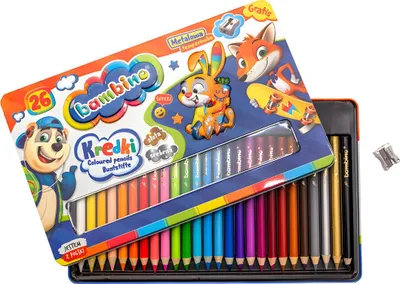 Zdjęcie produktu dla St. Majewski Kredki Bambino 26 Kolorów - Metalowe Pudełko, Temperówka