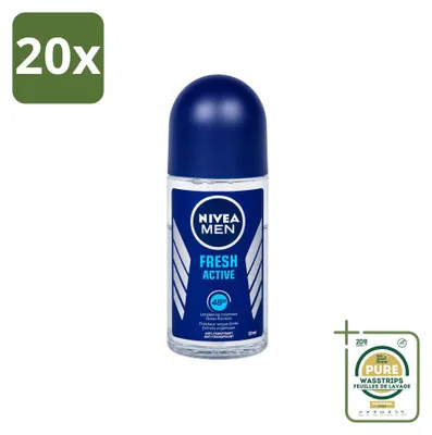 Image de 20 déodorants roll-on NIVEA MEN Fresh Active, 50 ml - Pack économique - 20 pièces