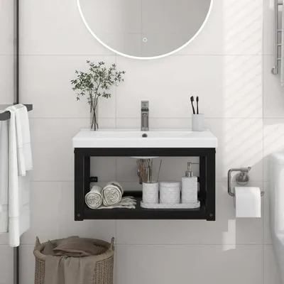 Produktbild von "2026 Promotion" Badezimmer Wand-Waschtischgestell - Badmöbel - Schwarz 59x38x31 cm Eisen - Badezimmer CC20087