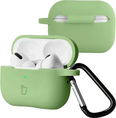 Produktbild von Silikonhülle mit Karabiner für AirPods Pro 2, Bizon Case Headphone Silicone, Hellgrün