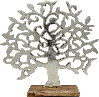 Obrázek produktu pro Gilde strom života na dřevěném podstavci, dekorace, dekorativní předmět, socha, hliník / mangové dřevo, V 37 cm, 48182