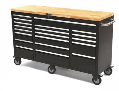 Produktbild von HBM Werkzeugwagen mit Holzarbeitsplatte – 146 cm – schwarz