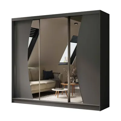 Image de BEAUTYSOFA armoire à portes coulissantes VOX 240 cm - armoire avec tiroirs et miroir (gris)