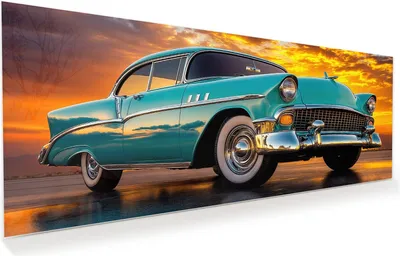 Produktbild von Glasbild 100x40cm in XXL für Wohnzimmer, Schlafzimmer Motiv Retro Oldtimer