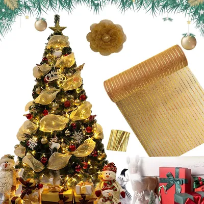 Foliennetzband 26 cm x 9,14 m, Champagner-Gold, für Kränze & Deko