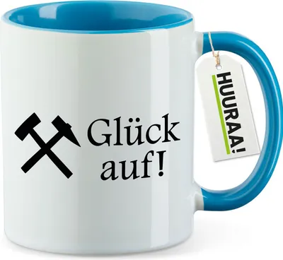 Produktbild von Huuraa Kaffeetasse Glück auf! Ruhrpott 330ml Blau Keramik Kaffeebecher Geschenkidee