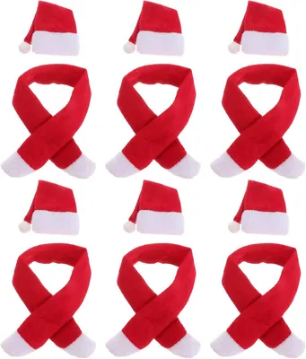 Produktbild von 6-teiliges Weihnachtsmützen- und Schal-Set, kreatives Flaschenverschluss- und Flaschenhüllen-Set, geeignet für Restaurants, Gaststätten und Hotels.