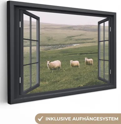 Obrázek produktu pro OneMillionCanvasses® - Plátno nástěnné umění - Pohled - Tráva - Ovce, nástěnná malba, nástěnné dekorace obrazy obývací pokoj, 90x60cm