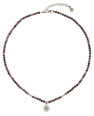 Image de DomiSoul Collier de pierres naturelles, Rhodonite, fait à la main, unique, pierres 3,5 mm, plaqué or 14 carats